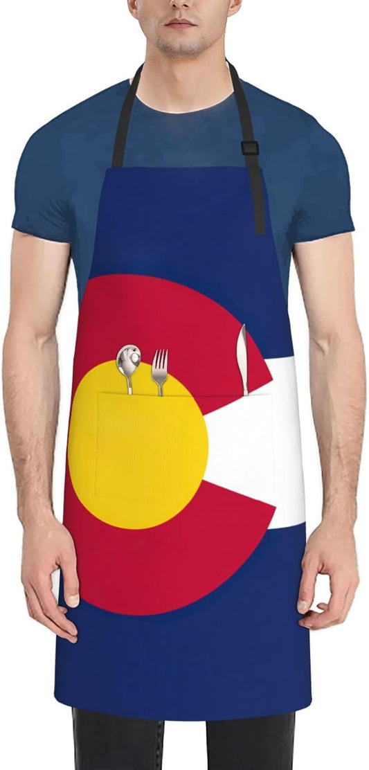 YANYU Colorado flag Print 28x33 In Kitchen Apron Stylish Chef Apron with Pockets for Cooking Baking Painting