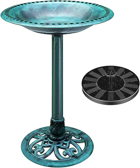 VIVOHOME Bird Bath with Solar Fountain for Outside, Polyresin Pedestal Bird Baths with Solar Powered Pump for Outdoor, Garden, Weather-Resistant Birdbaths with 20" Bowl, Green