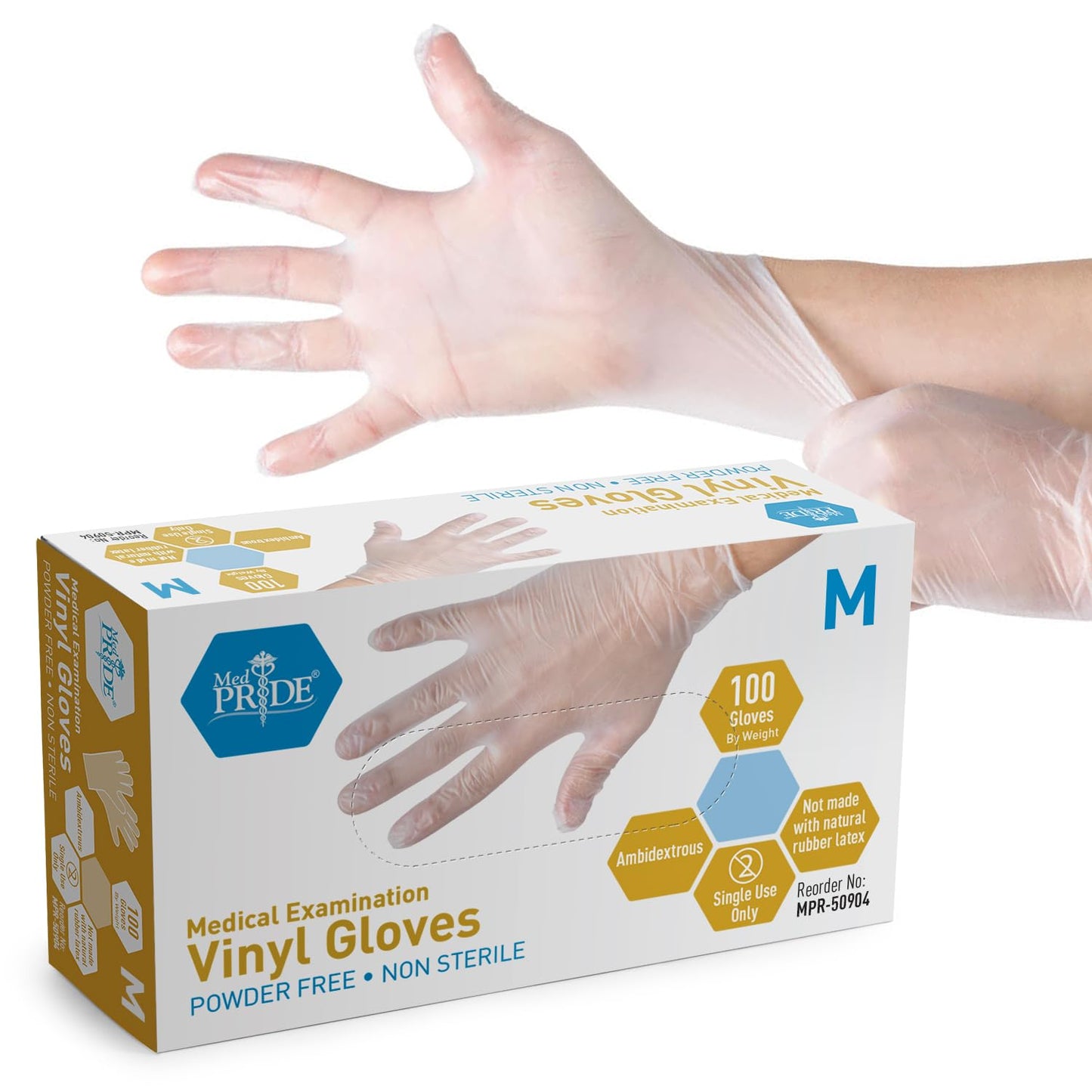MED PRIDE Disposable Medical Grade Vinyl Exam Gloves, Latex & Powder F