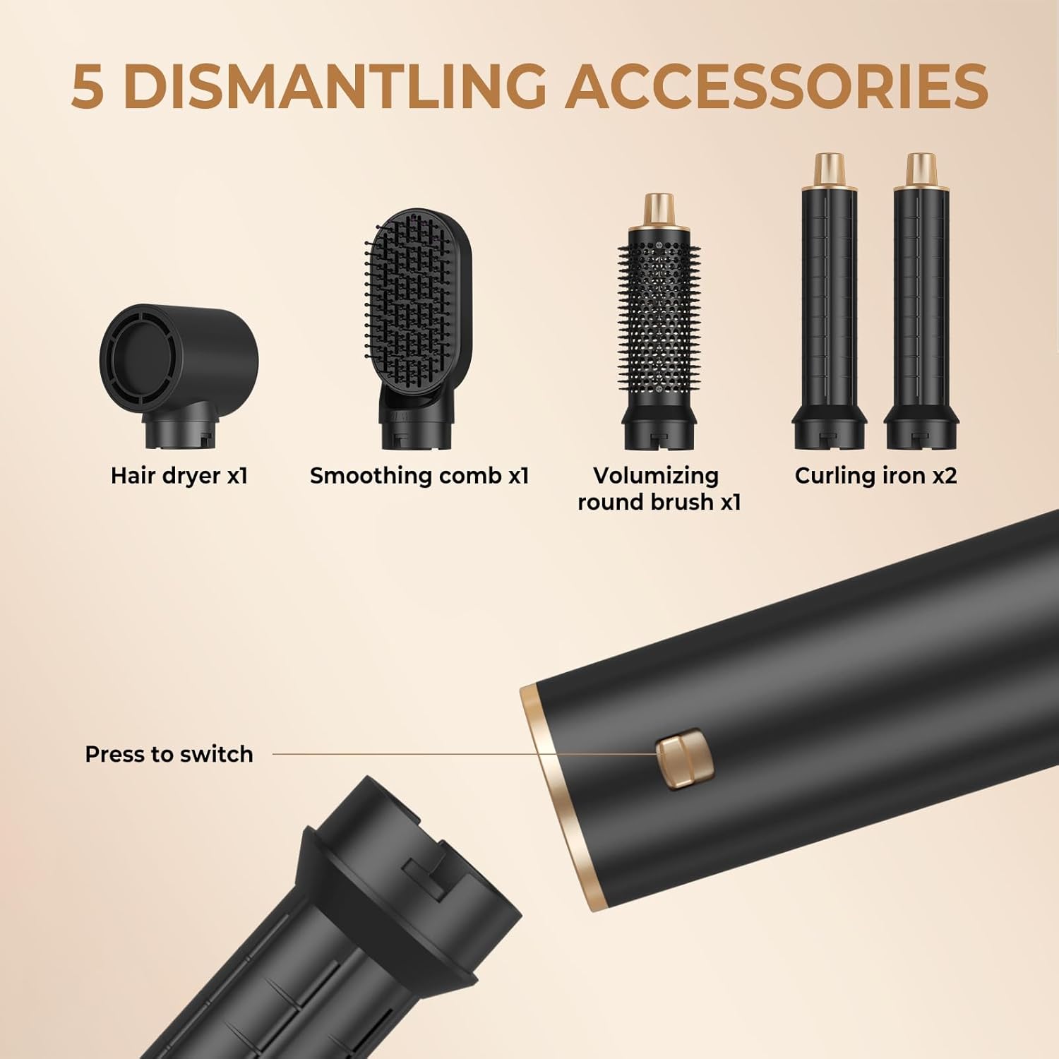 5 in 1 Hair Dryer Brush Set, Negative Ion Blow Dryer Brush Upgrade Hot