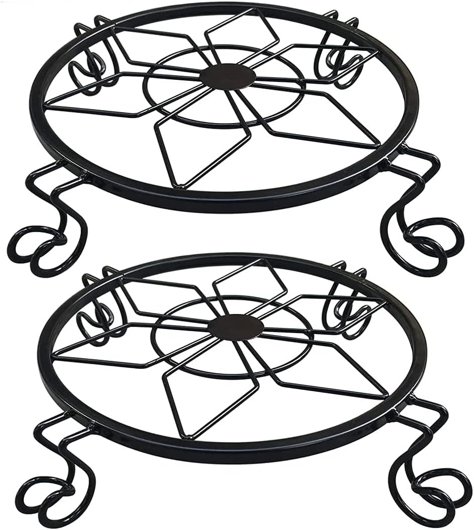 Flower Pot Stand Heavy Duty 2 Pack Planter Holder Indoor Outdoor Home & Garden Decor(Black)