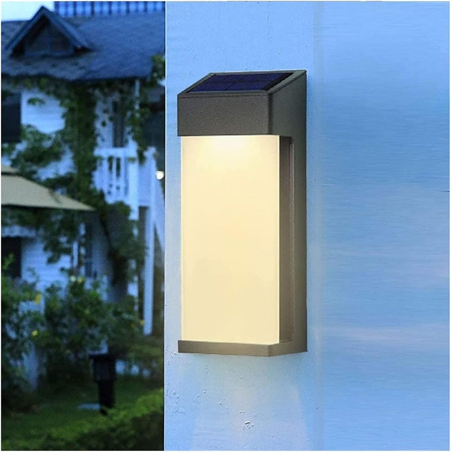 Outdoor 2PCS Solar Lights Wall Lamp Waterproof Rectangle Black Aluminum Acrylic Lampshade LED Garden Villa Decorative Control Vintage Sconce(6PCS)