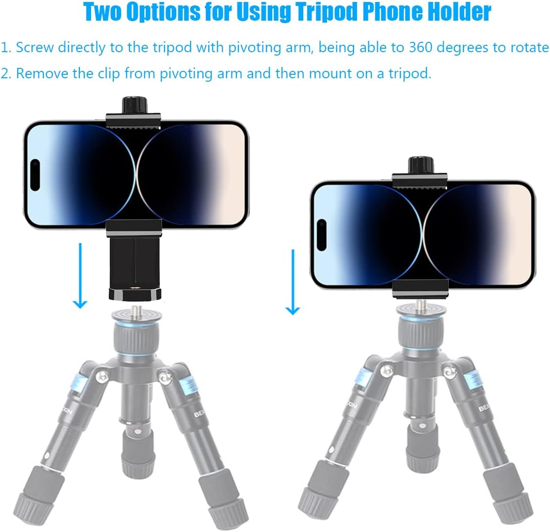Cell Phone Tripod Mount Holder, Smartphone Tripod Cell Phone Holder Mount Adapter Clip, Digtal Camera Bracket Selfie Lens Monopod Adjustable Ring Light for Camcorder,Compatible for Most Cellphones