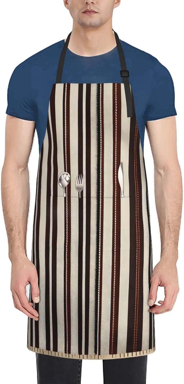 YANYU Brown Stripe Print 28x33 In Kitchen Apron Stylish Chef Apron with Pockets for Cooking Baking Painting