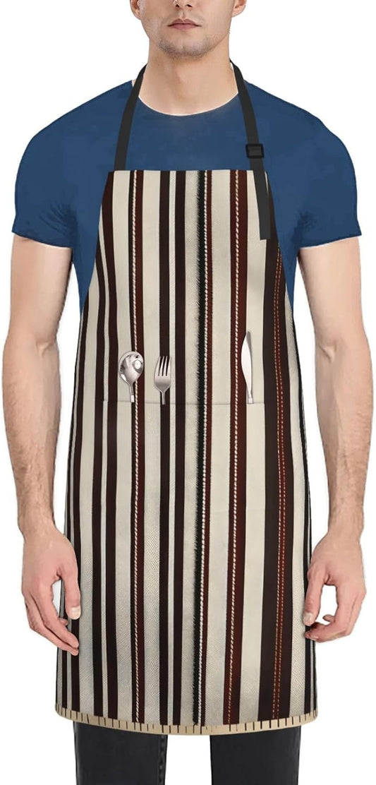 YANYU Brown Stripe Print 28x33 In Kitchen Apron Stylish Chef Apron with Pockets for Cooking Baking Painting