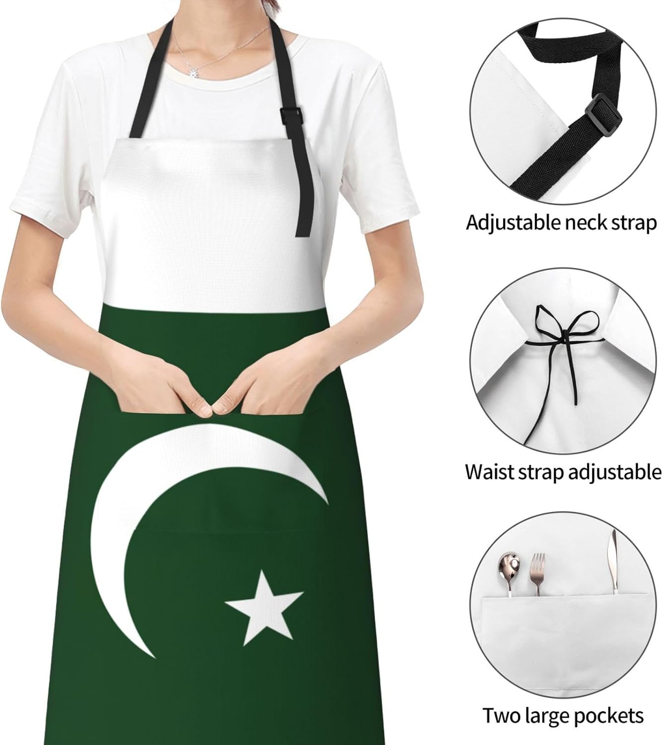 Flag of Pakistan print Waterproof chef's apron with pocket apron for kitchen cooking baking barbecue and gardening