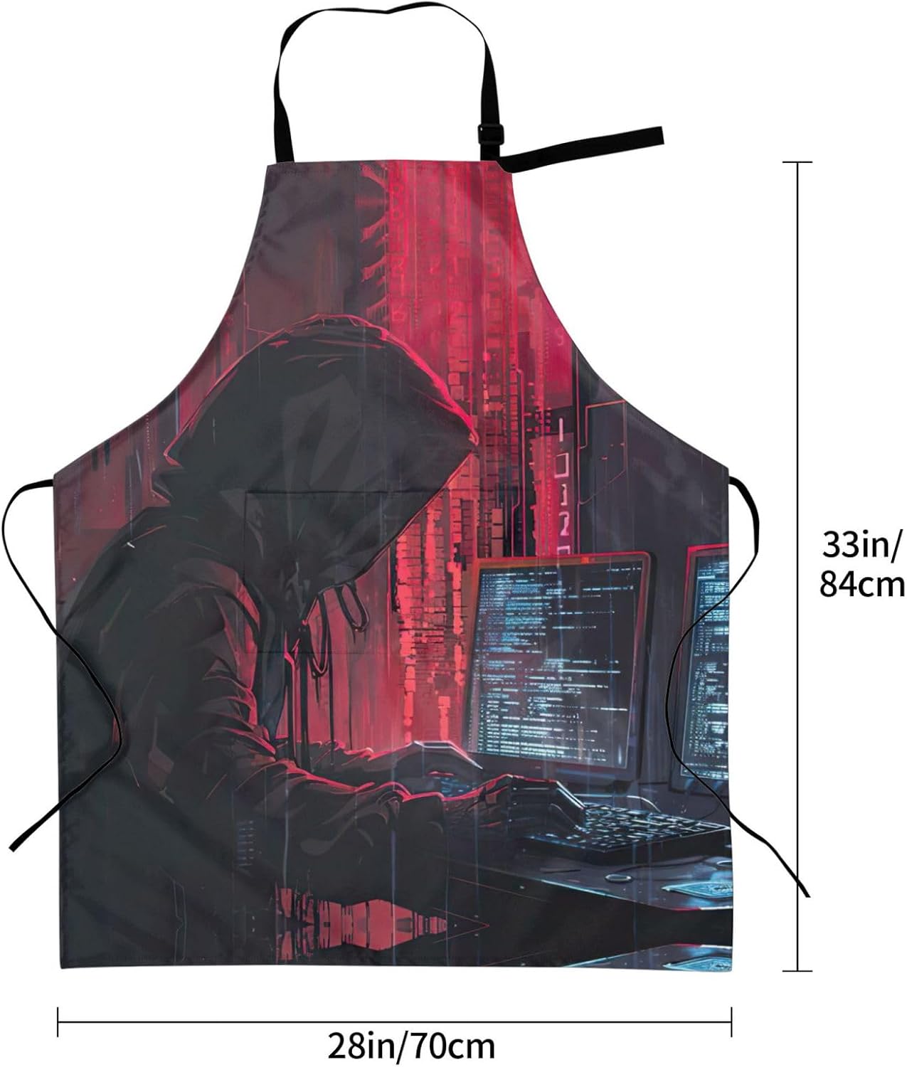 Hacker Attack print Waterproof chef's apron with pocket apron for kitchen cooking baking barbecue and gardening