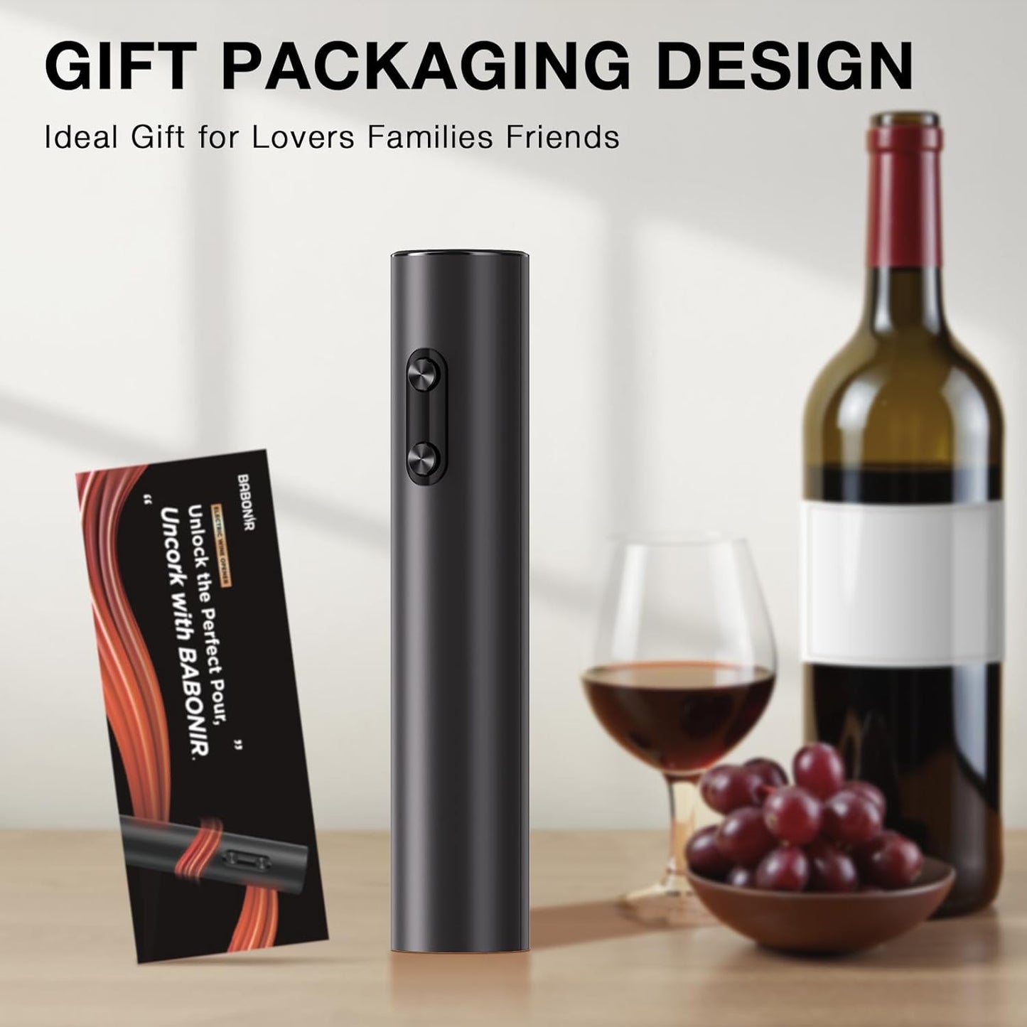 Electric Wine Opener, Automatic Corkscrew with Foil Cutter, One-Button