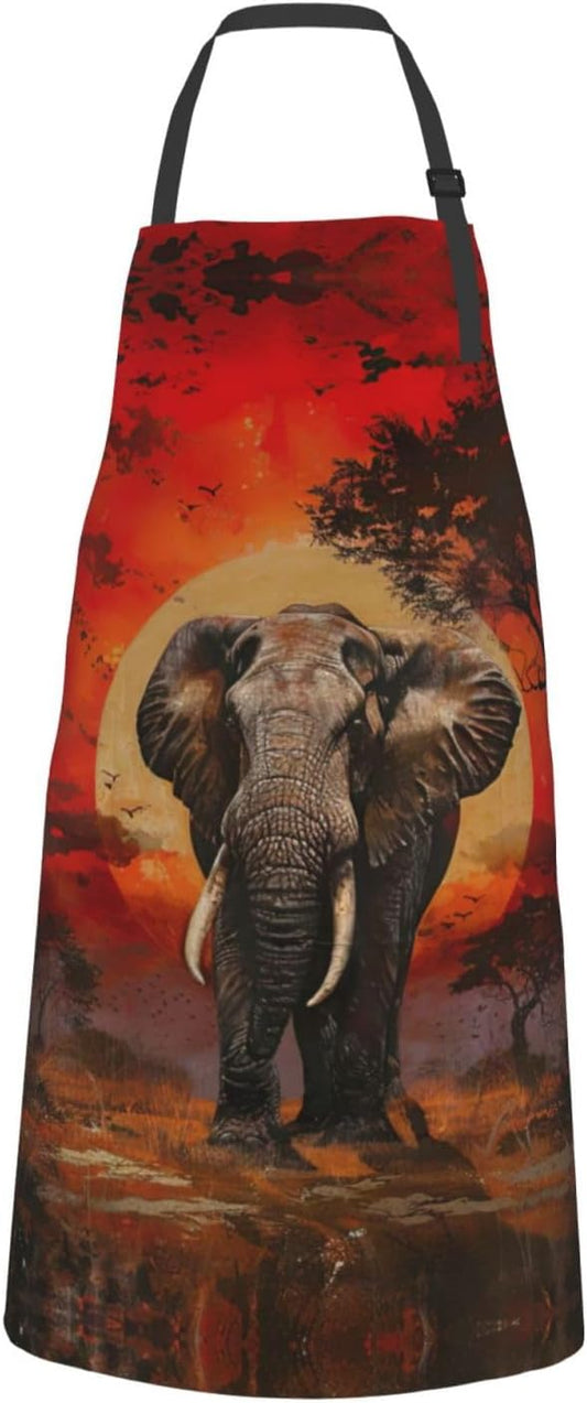 Elephant Sunset print Waterproof chef's apron with pocket apron for kitchen cooking baking barbecue and gardening