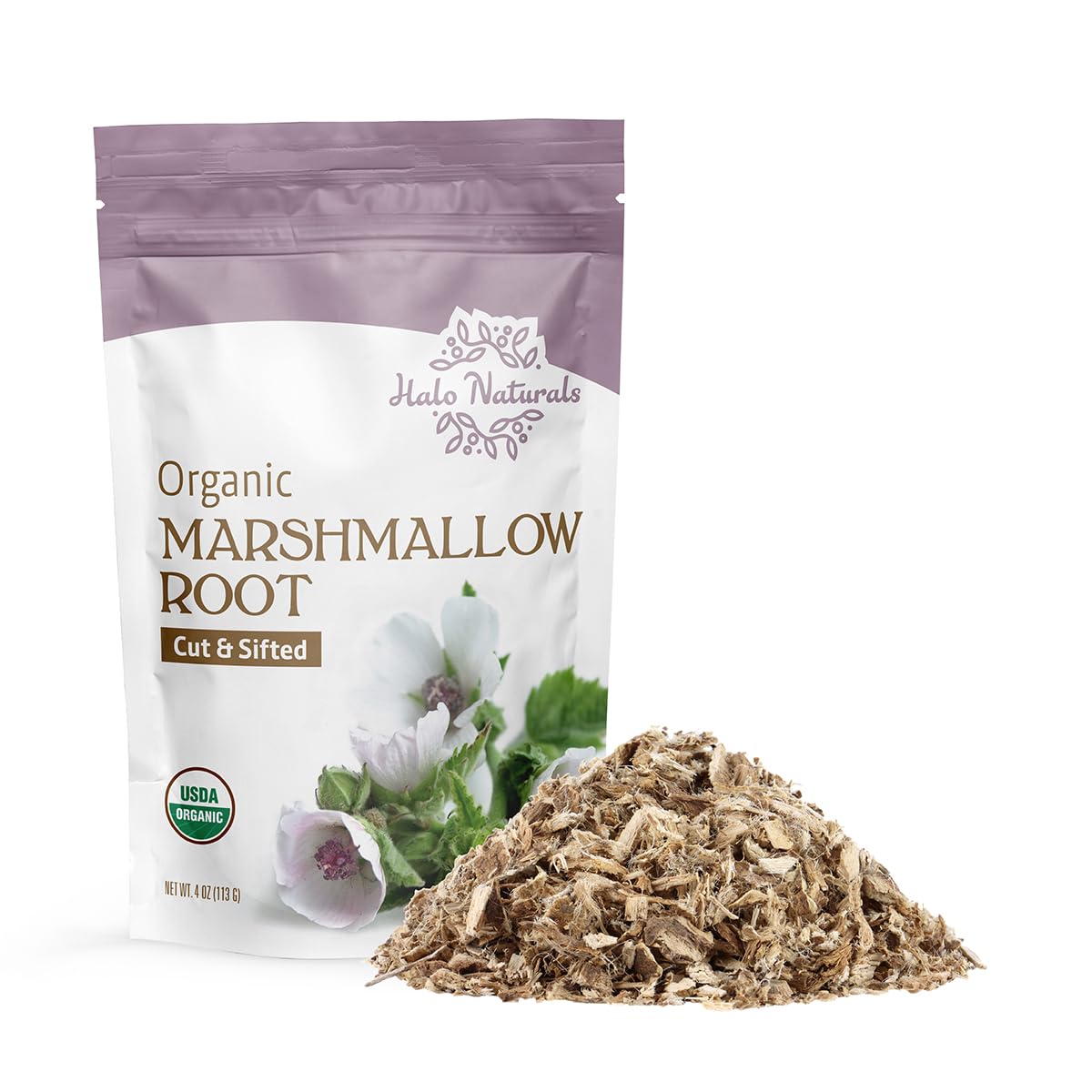 Organic Marshmallow Root Cut & Sifted, 4 Ounces (Althaea officinalis) USDA Certified | Resealable Pouch| Packaged in The USA (Pack of 1)