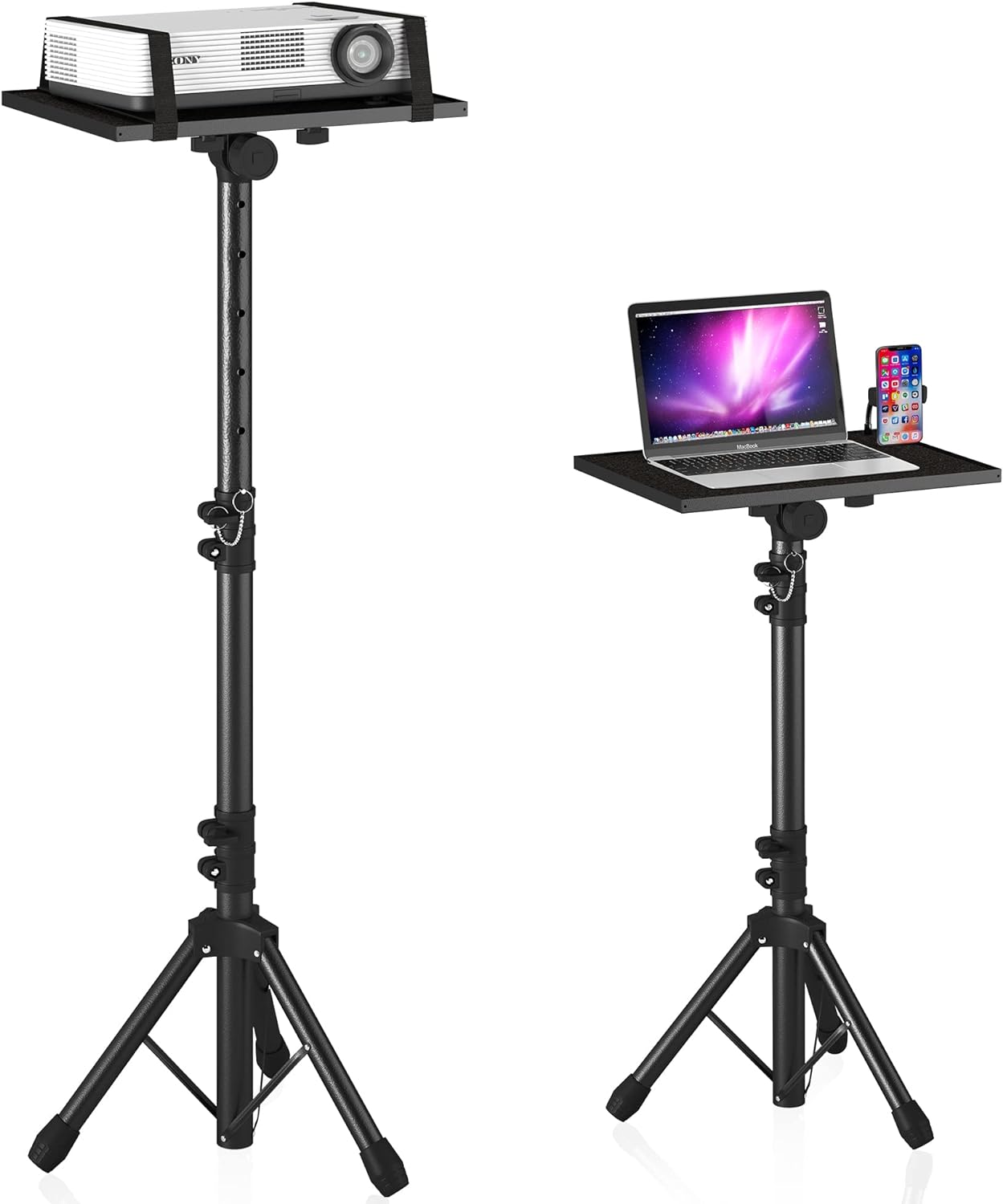 Projector Stand Tripod Adjustable, Laptop Height from 23.5 to 46.5 inches with Gooseneck Phone Holder, Floor for Office, Home, Stage, Studio, DJ Racks Holder Mount, 23.5inch-46.5inch