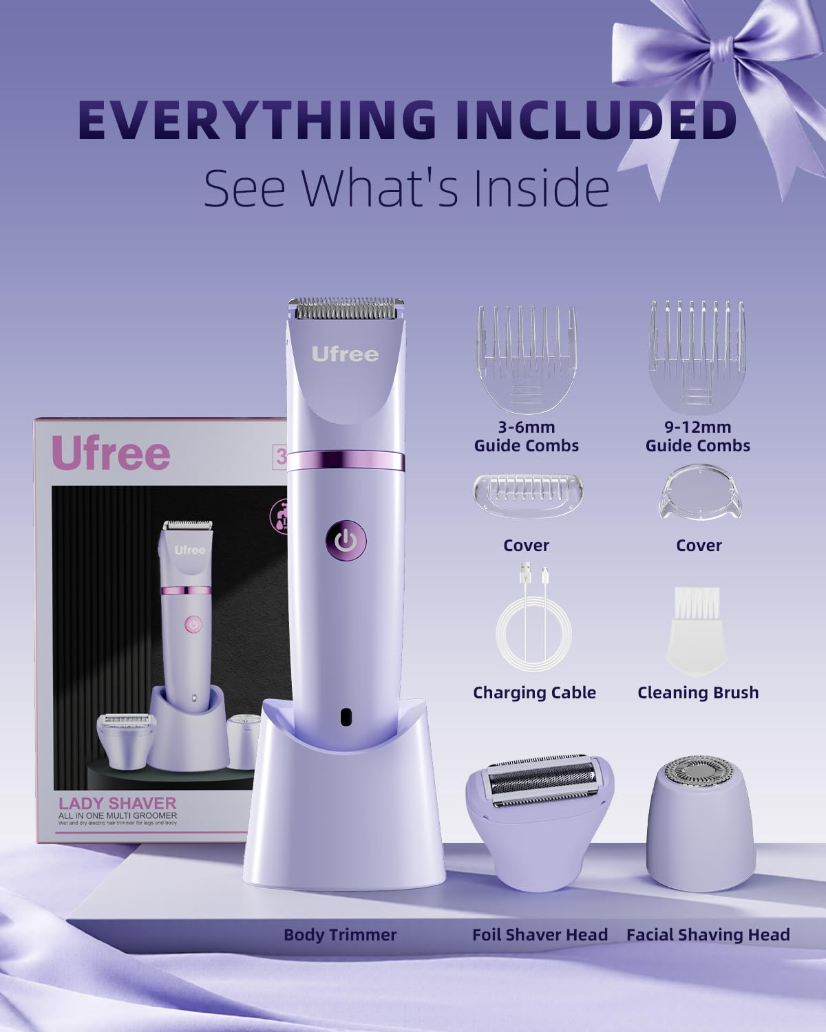 Ufree Bikini Trimmer Electric Razors for Women, Rechargeable Pubic Bod