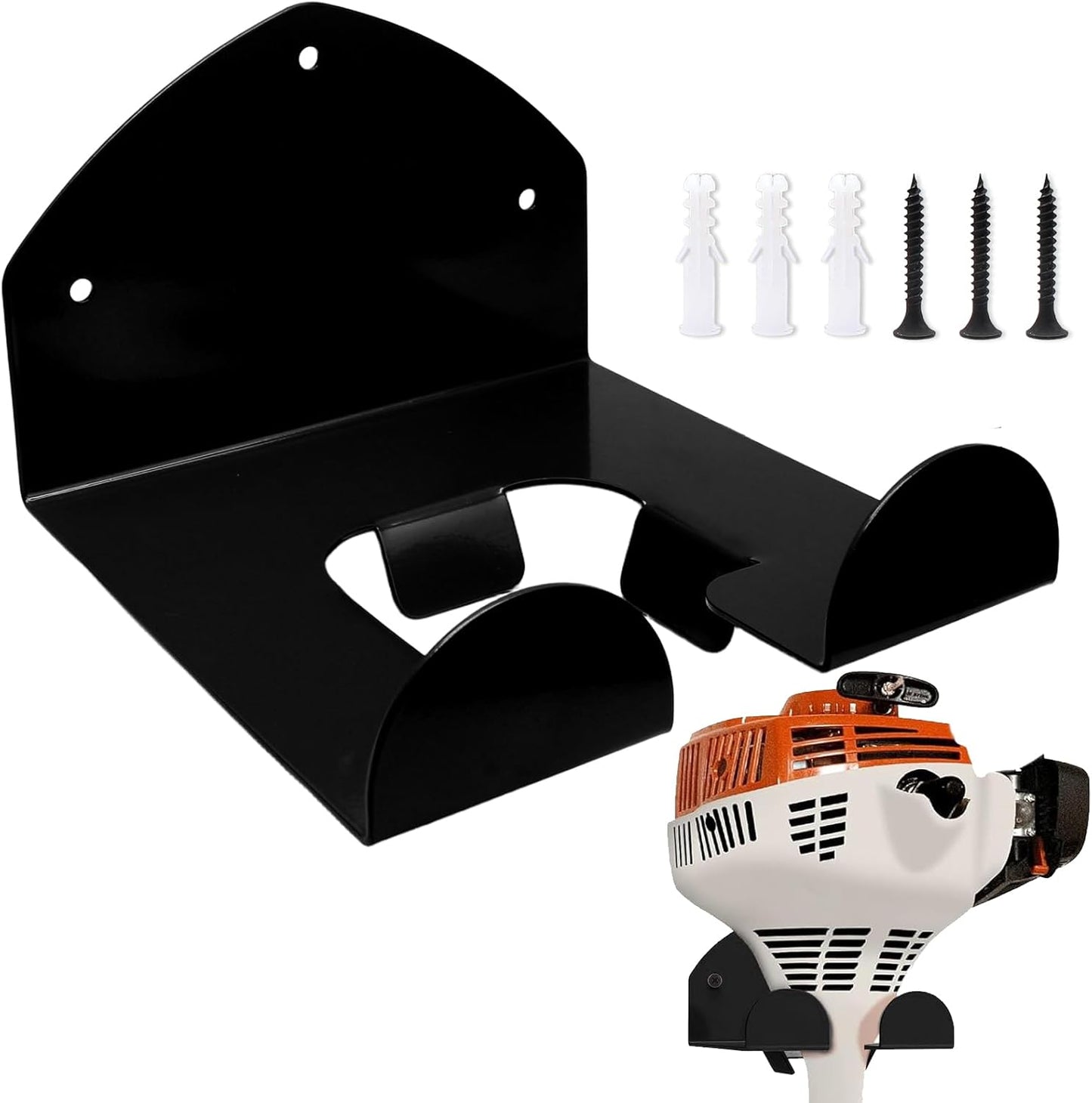 Garage Organization Weed Eater Holder Shed Organizer, Garage Storage Trimmer Rack Garden Power Tool Hanger for Lawn Mower, Weedeater Rack, Black