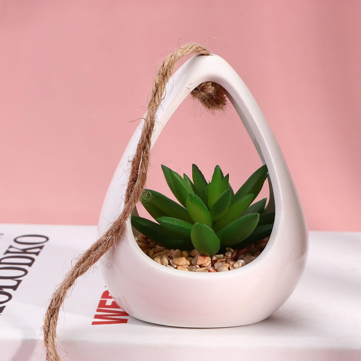 Milisten Artificial Succulent Plant Hanging Pot, Small Faux Lotus Desk