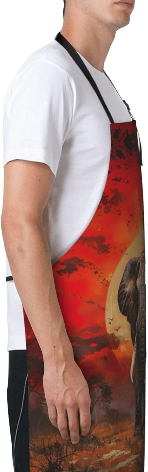 Elephant Sunset print Waterproof chef's apron with pocket apron for kitchen cooking baking barbecue and gardening