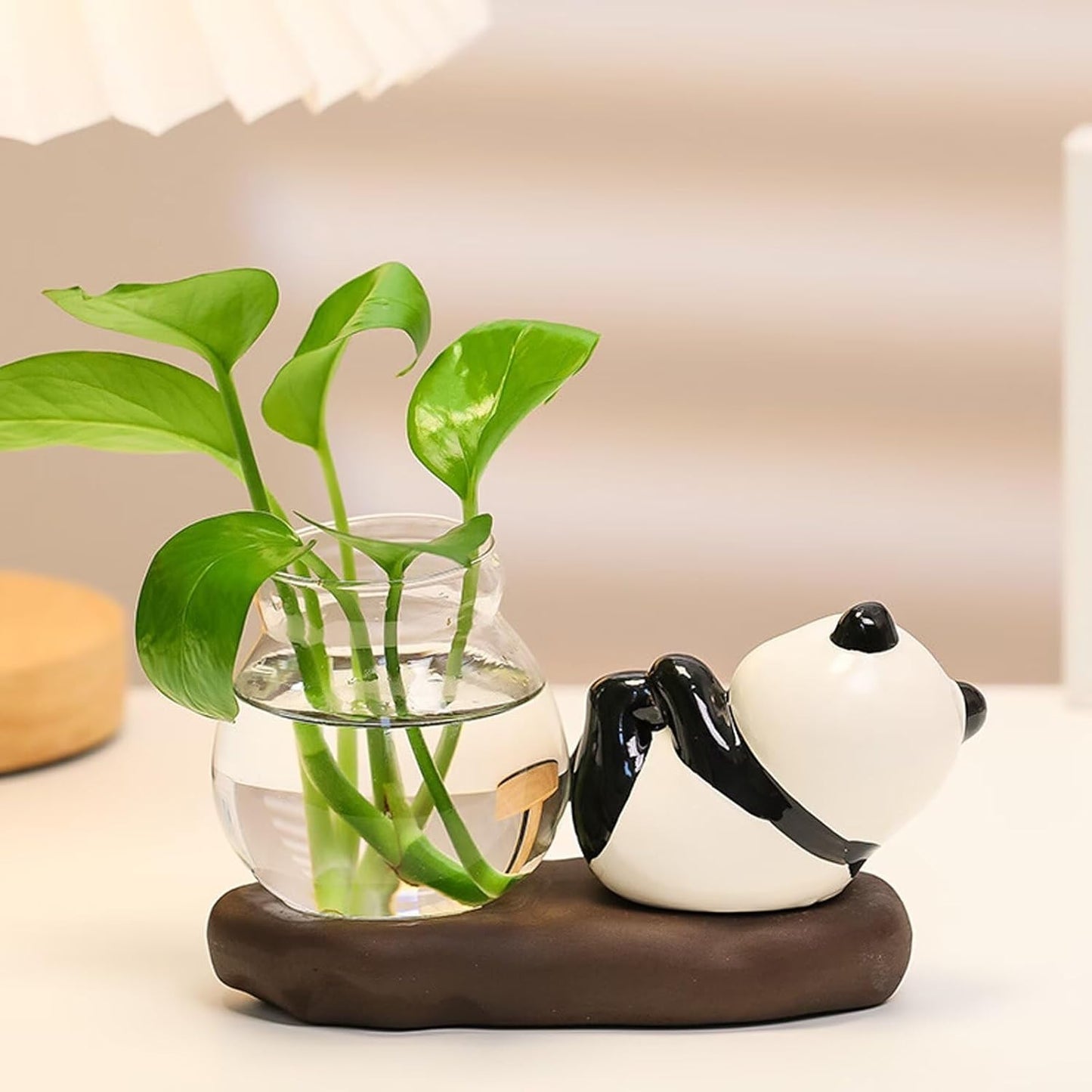 2pcs Desktop Glass Planter Vase Holder,Creative Ceramic Panda Shape Vase for Hydroponic Plants,Planters Clear Hydroponic Vase, Flowers Plants for Decorative Centerpiece,Table Decor