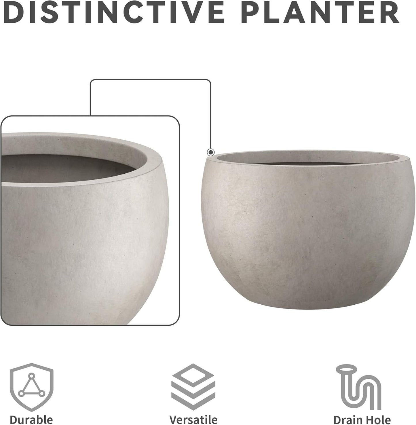 Kante 11.8" Dia Round Concrete Planter, Outdoor/Indoor Large Bowl Plan