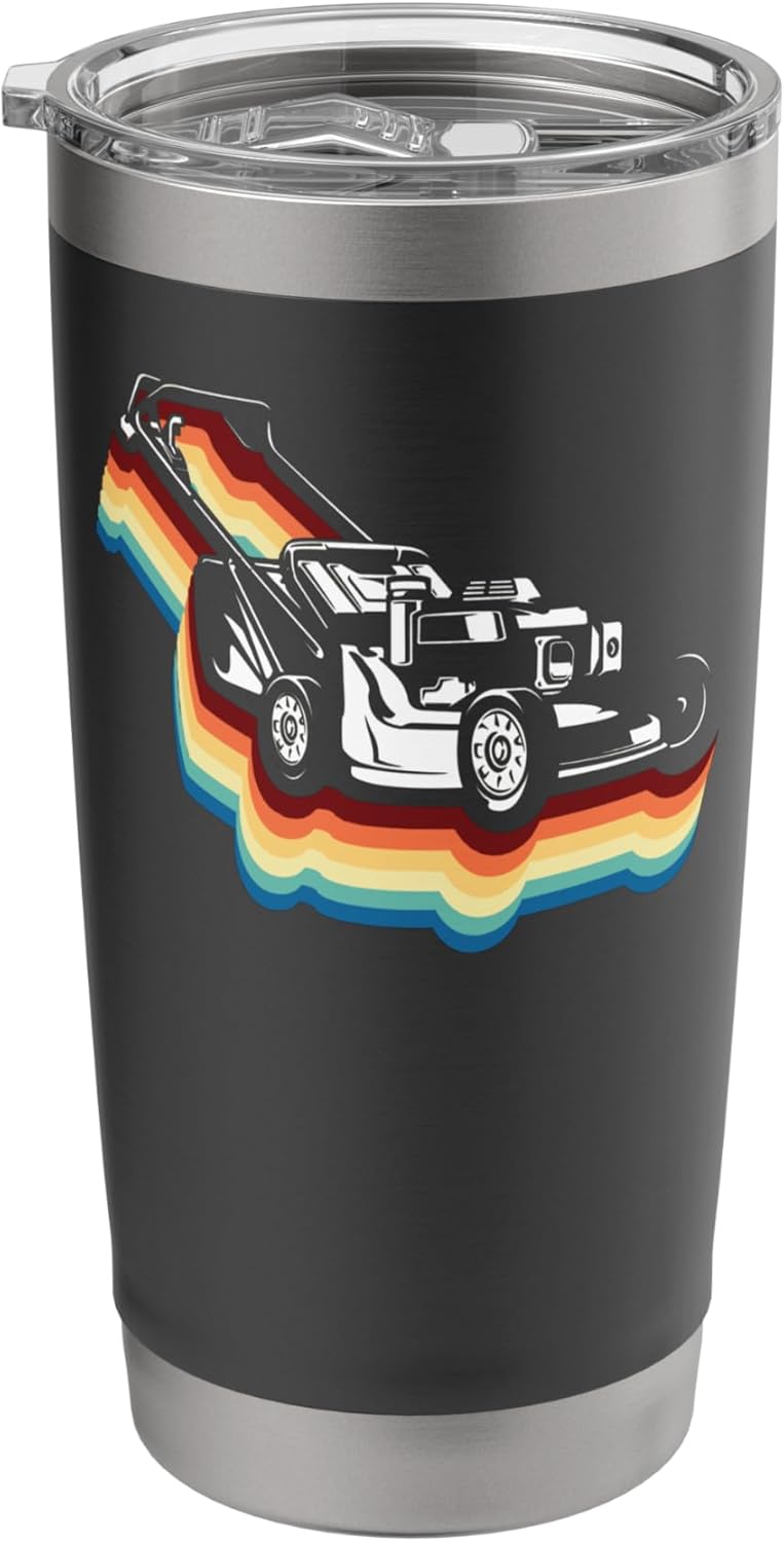 Lawn Mower Mowing Dad Father Landscaper Retro 80S 90S Stainless Steel Insulated Tumbler