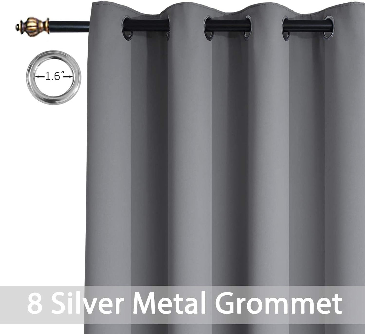 Yakamok Room Darkening Gray Blackout Curtains 84 Inch Long Light Blocking Thermal Insulated Window Treatment Grommet Drapes for Bedroom Living Room, 52W x 84L, Grey Curtains, 2 Panels
