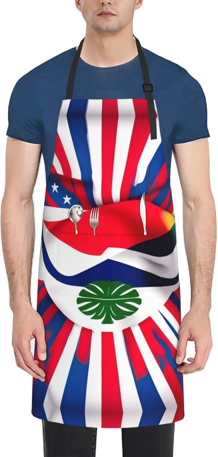 Costa Rica Flag print Waterproof chef's apron with pocket apron for kitchen cooking baking barbecue and gardening