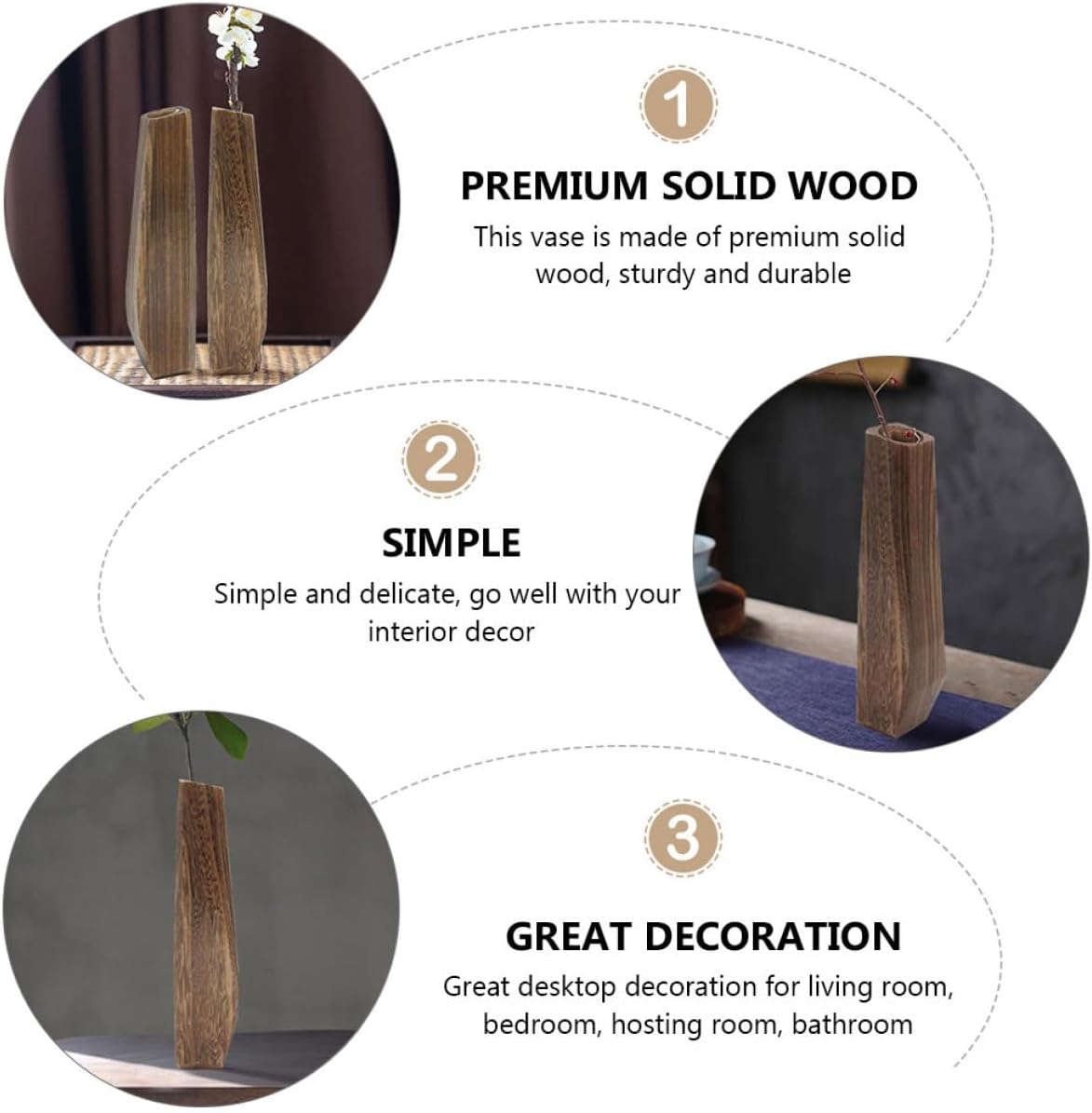 Milisten Wooden Vase Flower Pot 7x6x29.5cm Wood Planter Leakproof Desktop Decoration Creative Plant Container for Home Décor