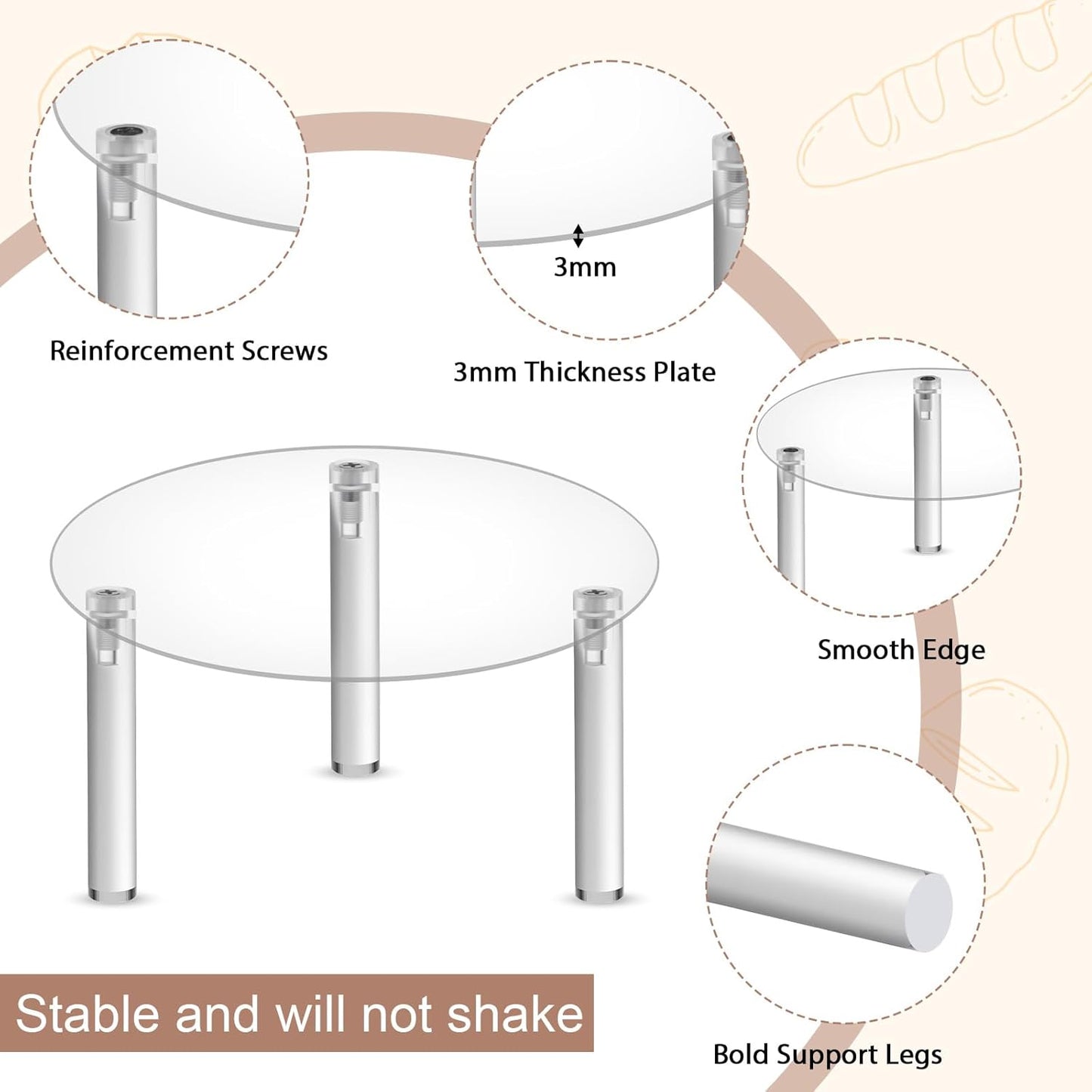 3PCS Drink Dispenser Stand Beverage Water Crock Dispenser Holder Clear Round Acrylic Cake Cupcake Plant Display Plate Fit Max 7.87 Inch Diameter Glass Jar Jug Container Filter Bottle