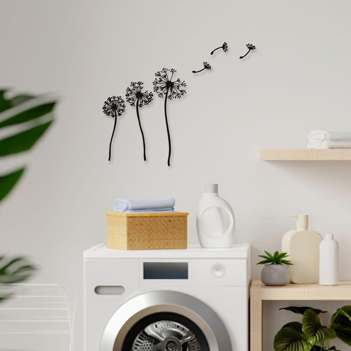 Rajukit Dandelion Wall Art Set of 6 – Rustic Metal Flowers Wall Decor with 3 Dandelions & 3 Seeds, Zen Garden & Laundry Room Sculpture – Waterproof Wall Decor (21.6''x17'')