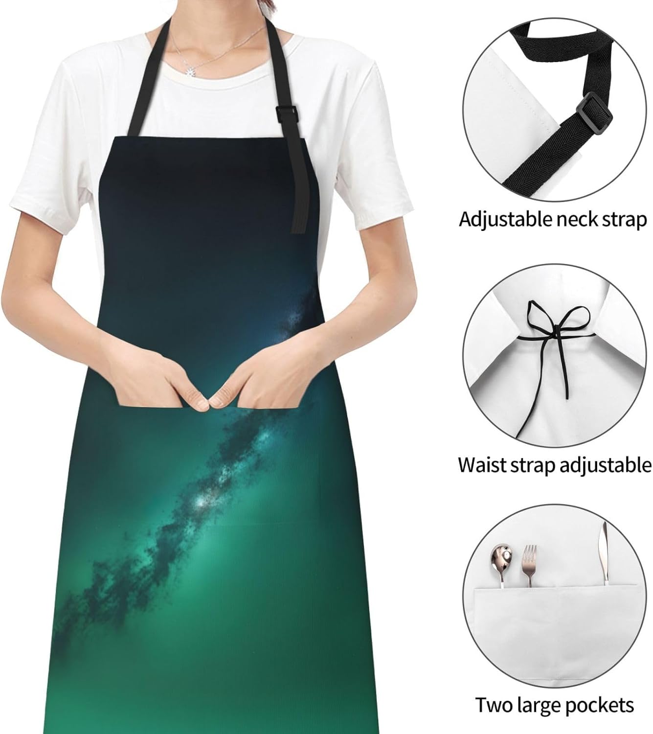 Galaxy Green print Waterproof chef's apron with pocket apron for kitch