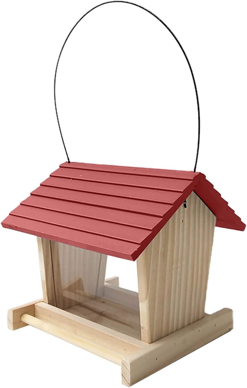 Wooden Bird Feeder House, Hanging Outdoor Rainproof Bird Feeder for Courtyard Garden Balcony with Easy-Fill Design, Wood Feeder para Aves (Red)