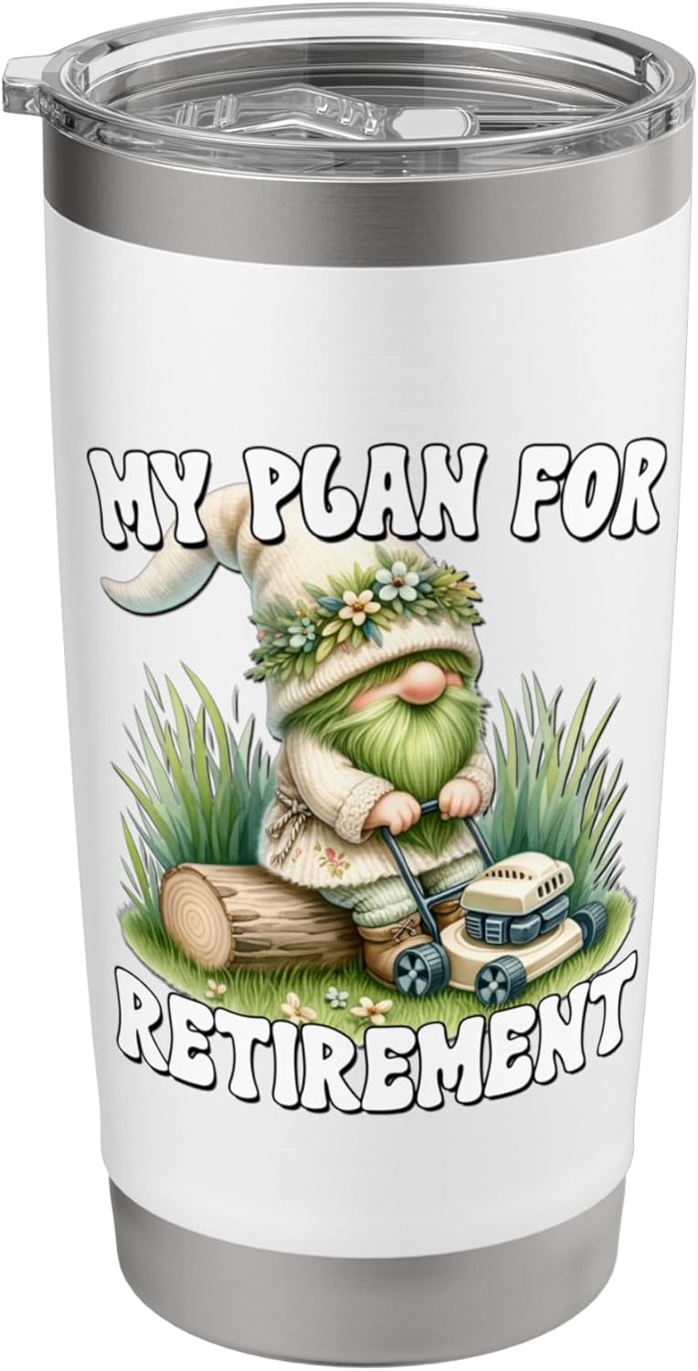 Retirement Plan Lawn Care Gnome Graphic For Men Retired Dad Stainless Steel Insulated Tumbler