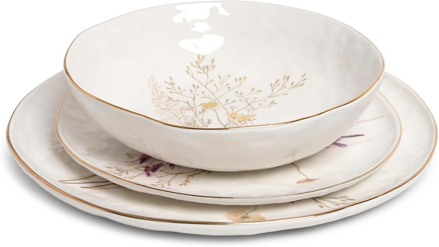 Sango 12-Piece Luxury Porcelain Dinnerware Set for 4- Glossy White Pla