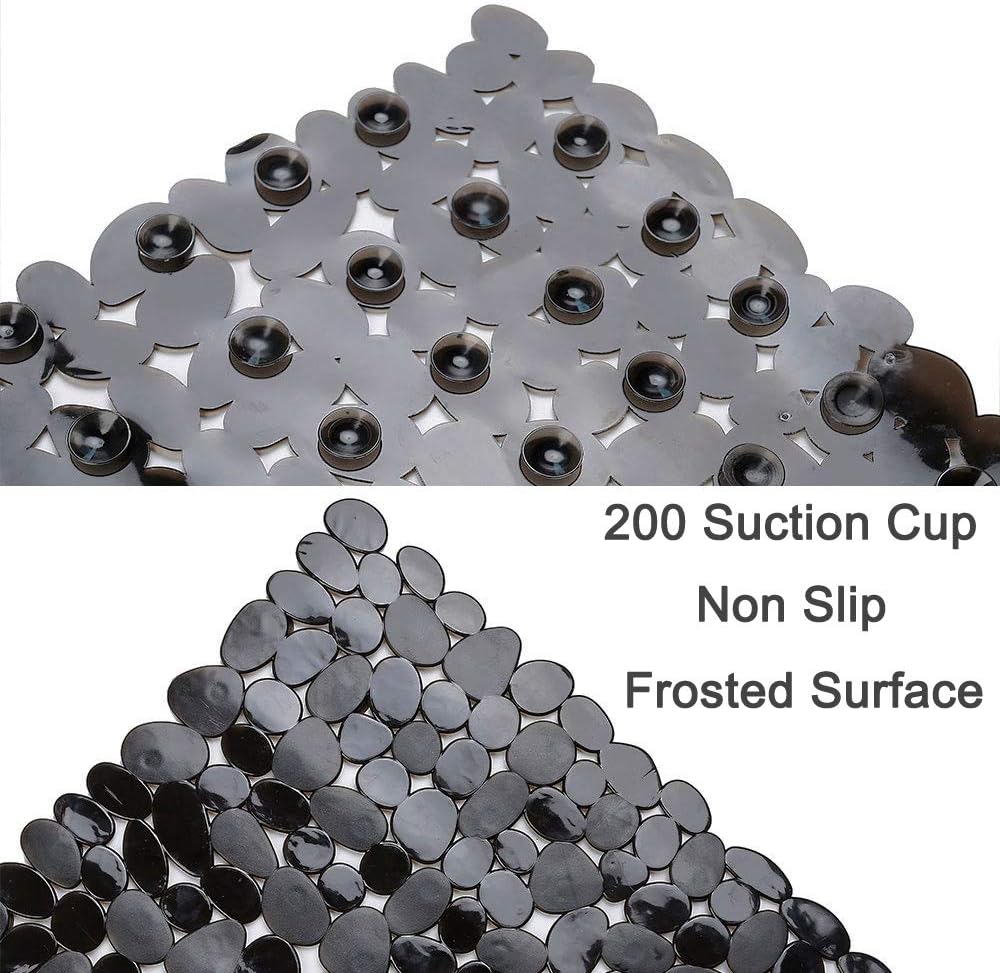 SONGZIMING Non-Slip Pebble Bathtub Mat Black 16 W x 35 L Inches (for S