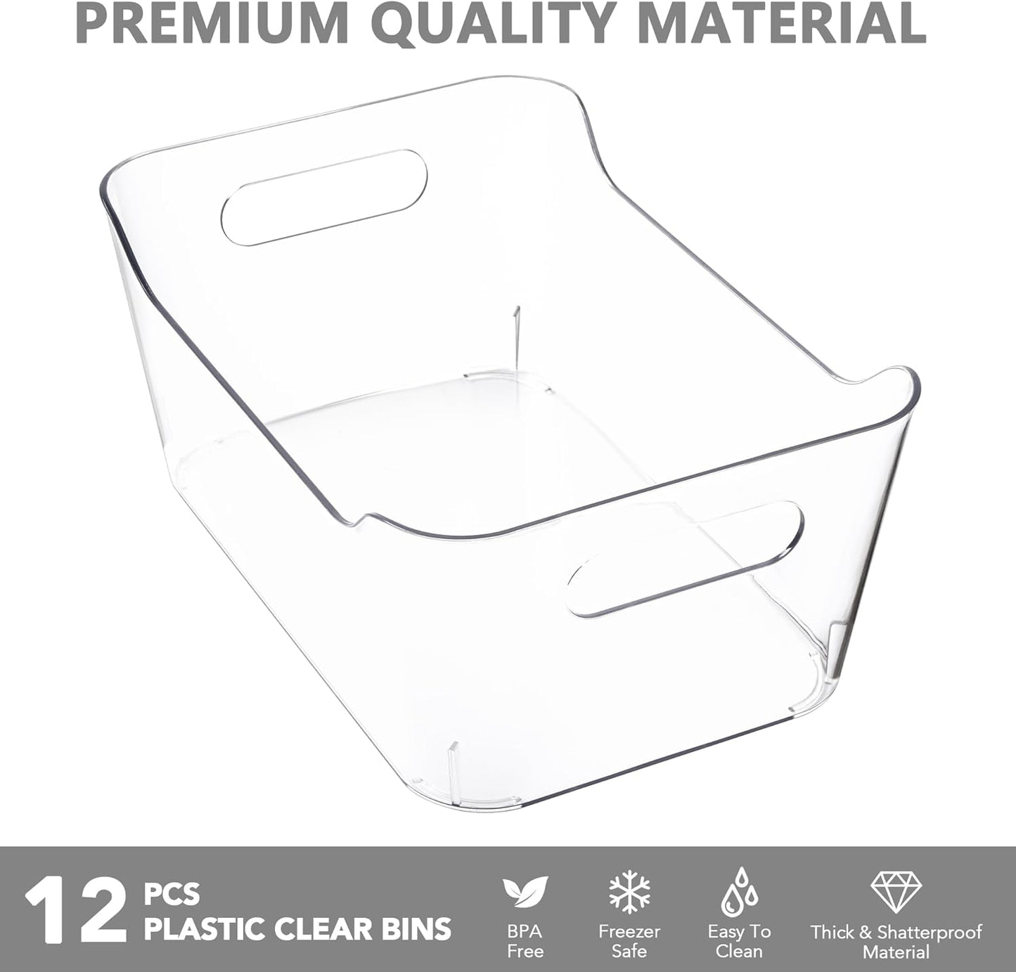 Tiawudi 12 Pack Plastic Storage Bins, Multi-Use Organizer Bins, Pantry