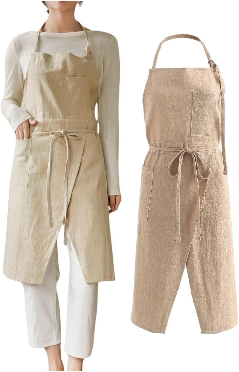 Jeelow Linen Cotton Cooking Kitchen Garden Bib Cross Back Apron Dress 