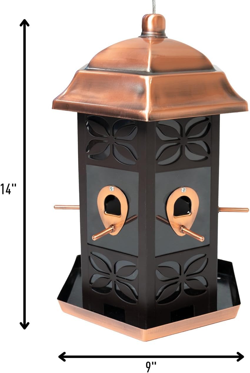 North States - Copper Hexagon Birdfeeder: Copper Bird Feeder for Outdoors, Holds 9.5 Pounds of Seed