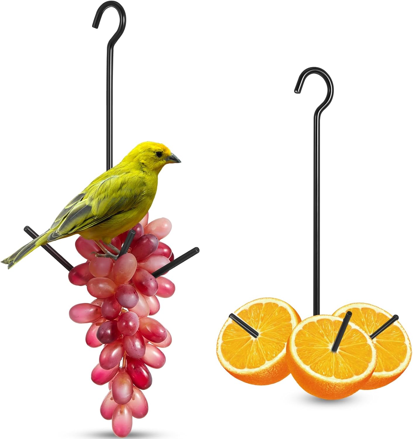 Zonon 2 Pcs Oriole Bird Feeder Hanging Orange Fruit Bird Feeder with Hook Black Fruit Holder for Outdoors Garden Patio (3 Prongs)