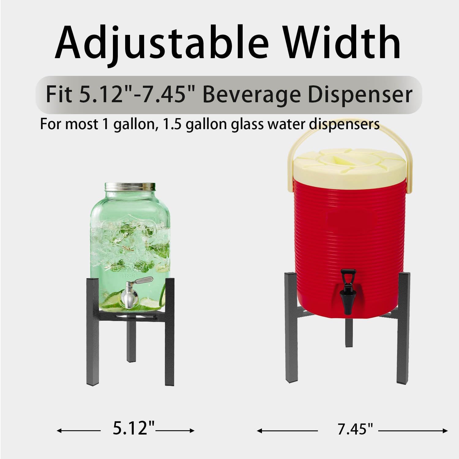 Adjustable Metal Drink Dispenser Stand Holder for 1-1.5 Gallon, Stable