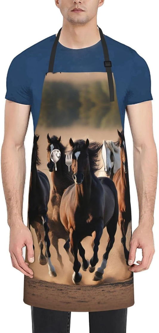 running horses print Waterproof chef's apron with pocket apron for kit