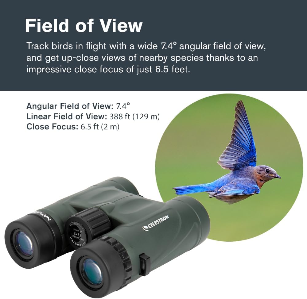Celestron - Nature DX 8x32 Binoculars – Ideal for Birding and Outdoors – 32mm Objective Lenses – Wide 7.4° Field of View – BaK-4 Prisms – Fully Multi-Coated – Waterproof and Fogproof