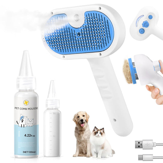 Pet Steam Brush for Dog & Cat - 3-in-1 Steam Grooming Brush for Sheddi