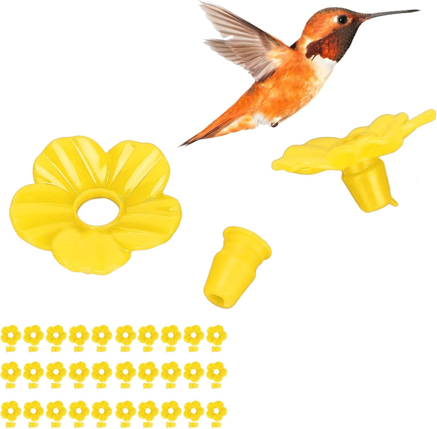 Hummingbird Feeder Flowers, 30Pcs Bird Feeder Replacement Parts with Bright Colors Outside Garden Decoration (Plastic)(Yellow)