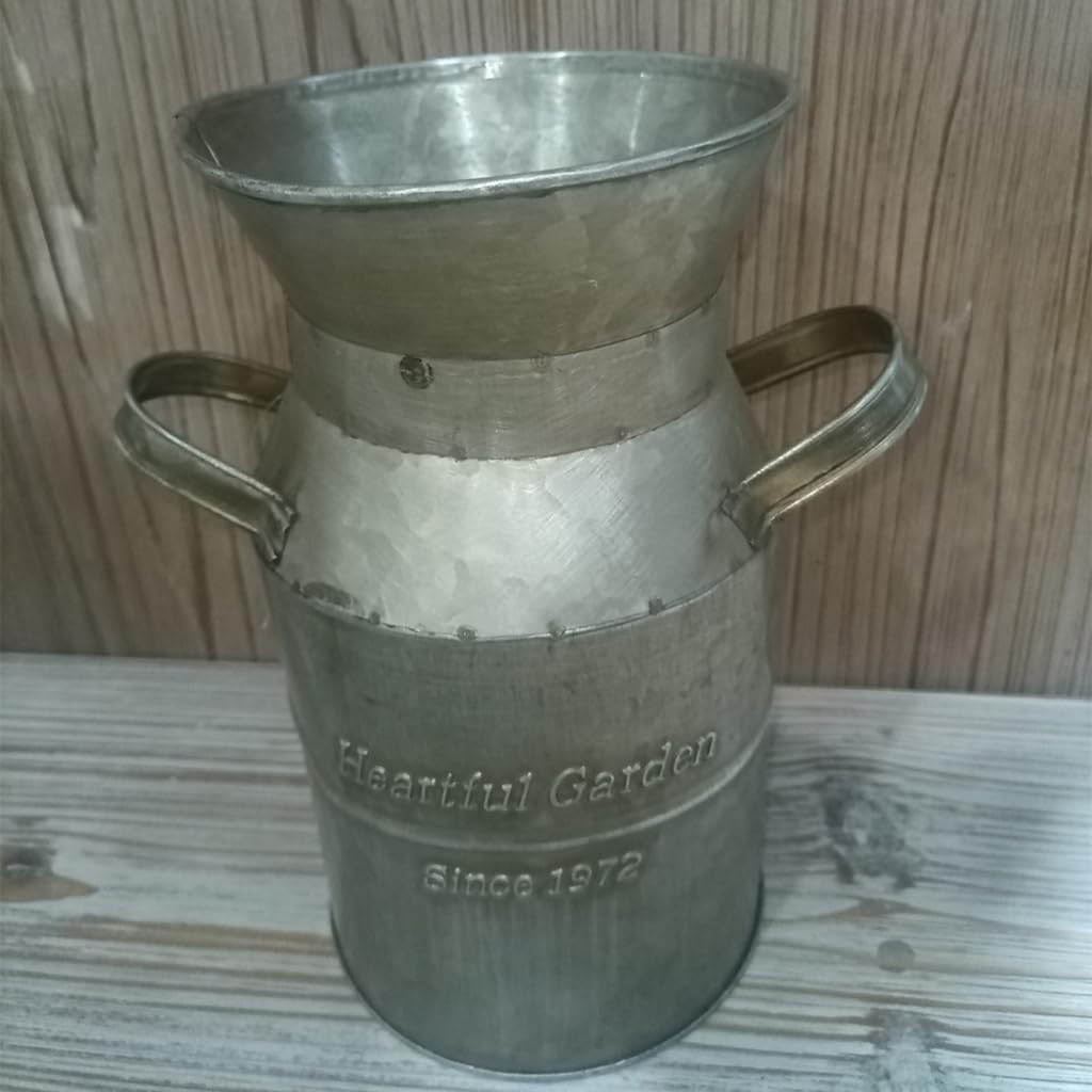 Metal Milk Can Antique Tin Bucket Flower Vase Garden Backyard Table De