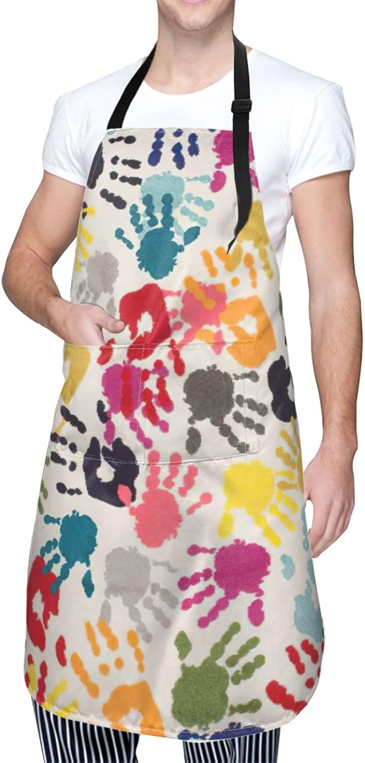 Hand Print print Waterproof apron with pocket adjustable cooking apron