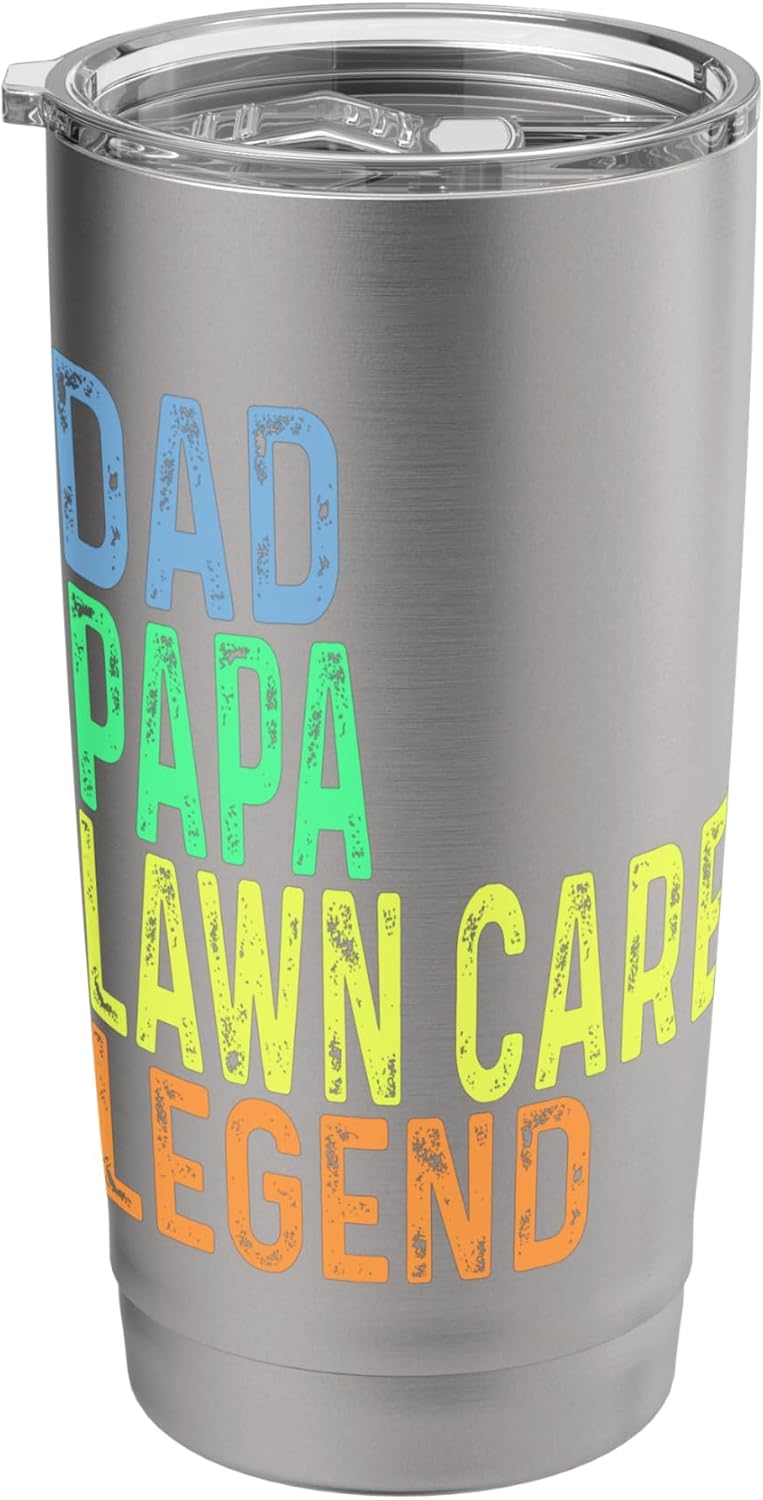 Funny Dad Papa Lawn Care Legend Grass Mowing Lawn Mower Dad Stainless Steel Insulated Tumbler