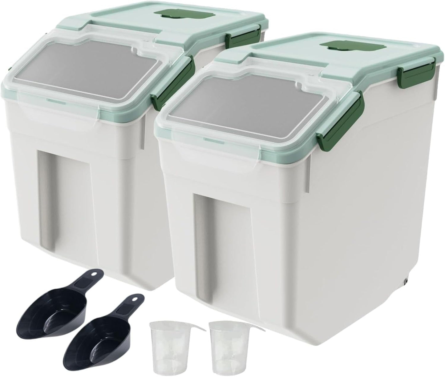 Saim Large Flour Storage Bin, 50lb Rice Storage Container with Lid, Measuring Cup & Scoop, BPA Free Plastic Rice Dispenser for Flour, Rice, Dog Food for Kitchen Pantry Organization (2 Pack Green)