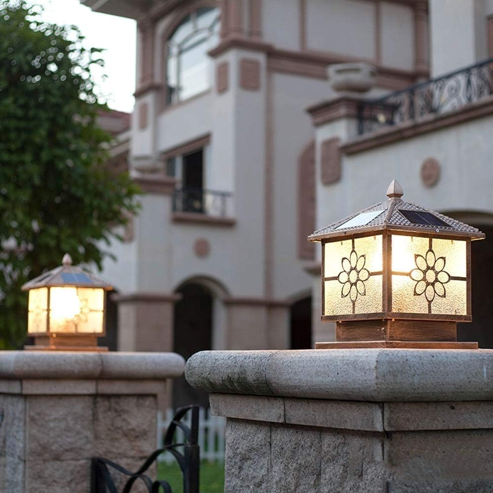 Vintage Modern Solar + Electrical Connection Dual Use Column Headlight Pillar Light IP65 Waterproof Garden Villa Door Street Outdoor Wall Lamp LE