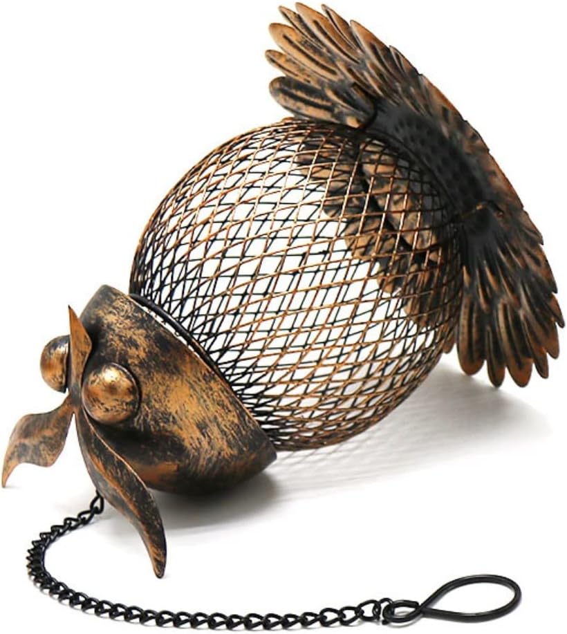 Outdoor Garden Wild Bird Feeder Hanging Bird Feeders, Heavy Duty Copper Metal Mesh Wild Finch Bird Feeder for Outside with Hook for Garden Yard Decor, Owl Shaped