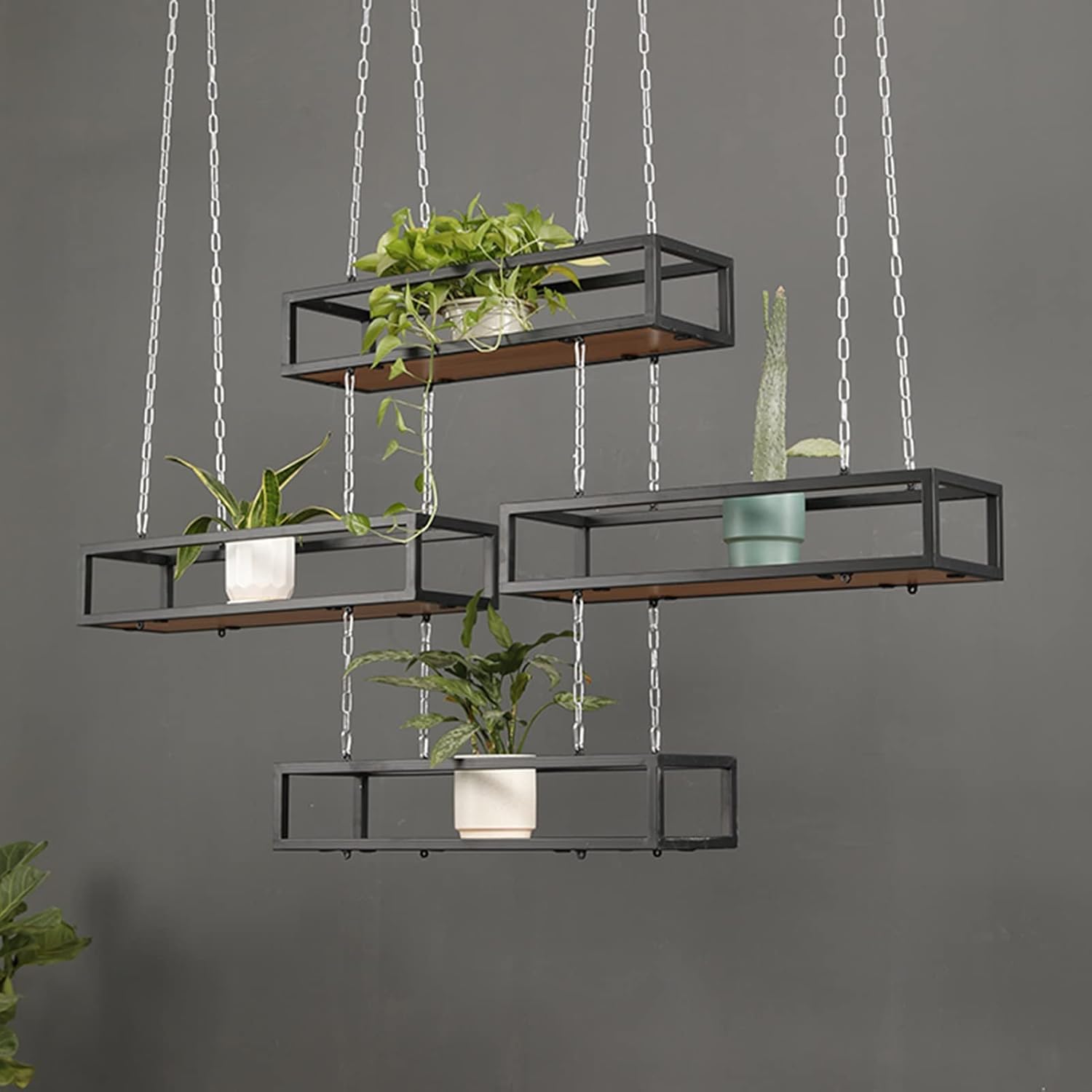 Creative Hanging Flower Pot Display Rack, Solid Wood & Iron Frame Plan