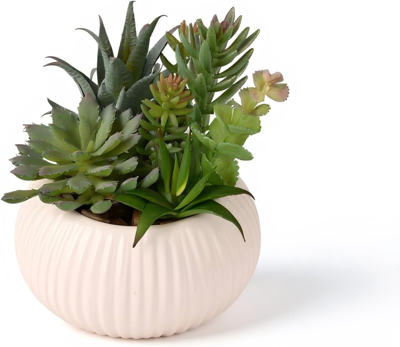 8 Inch Fake Plants Artificial Succulent Plants，White Ceramic Flower Pot，Assorted Faux Mini Succulents in a Decorative Planter Pot.