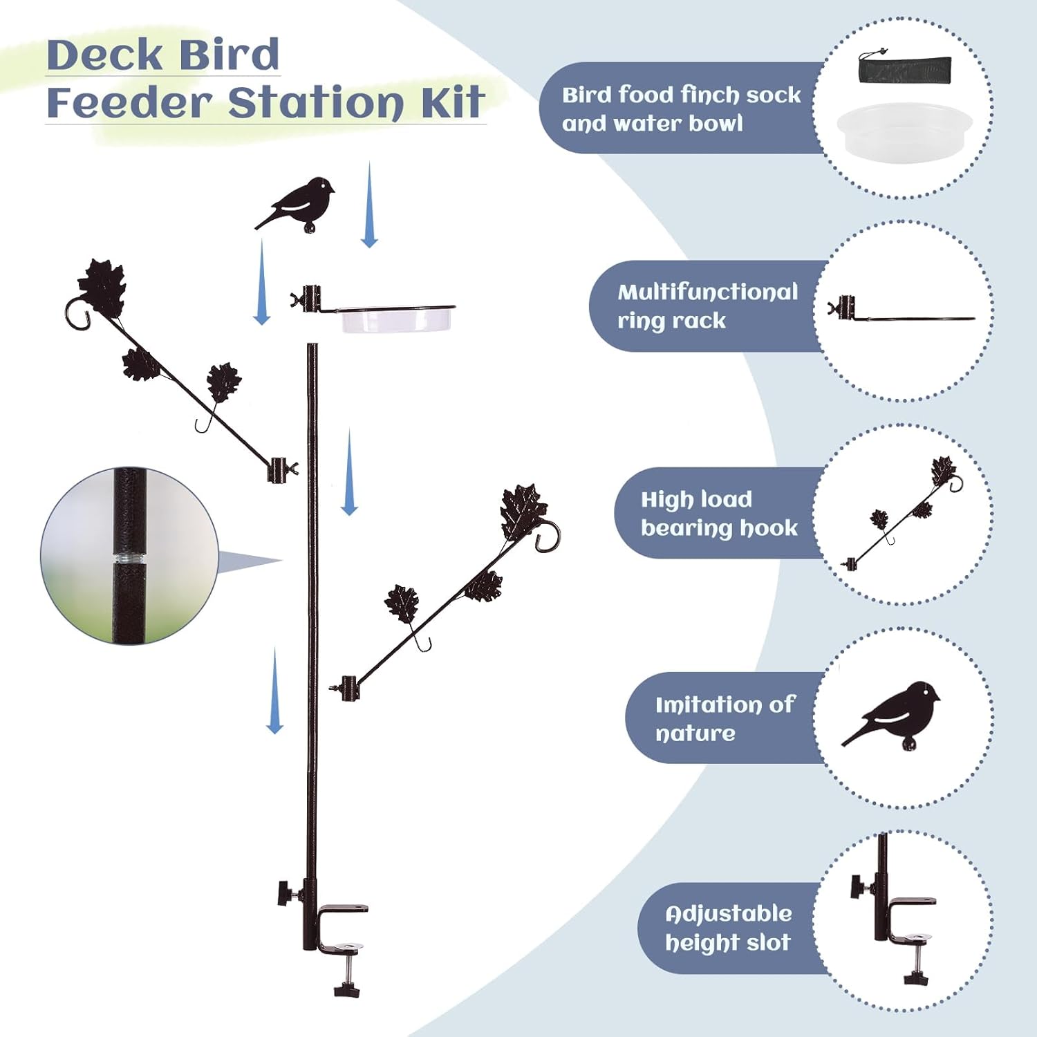 ERYTLLY 42in Deck Bird Feeder Station Kit, Wild Birds Bird Feeding Sta
